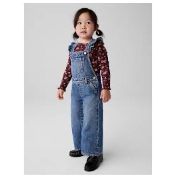 Baby Denim Overalls 6-12 M Gap - Medium Wash Adjustable Straps Snaps & Pockets - Picture 1 of 11